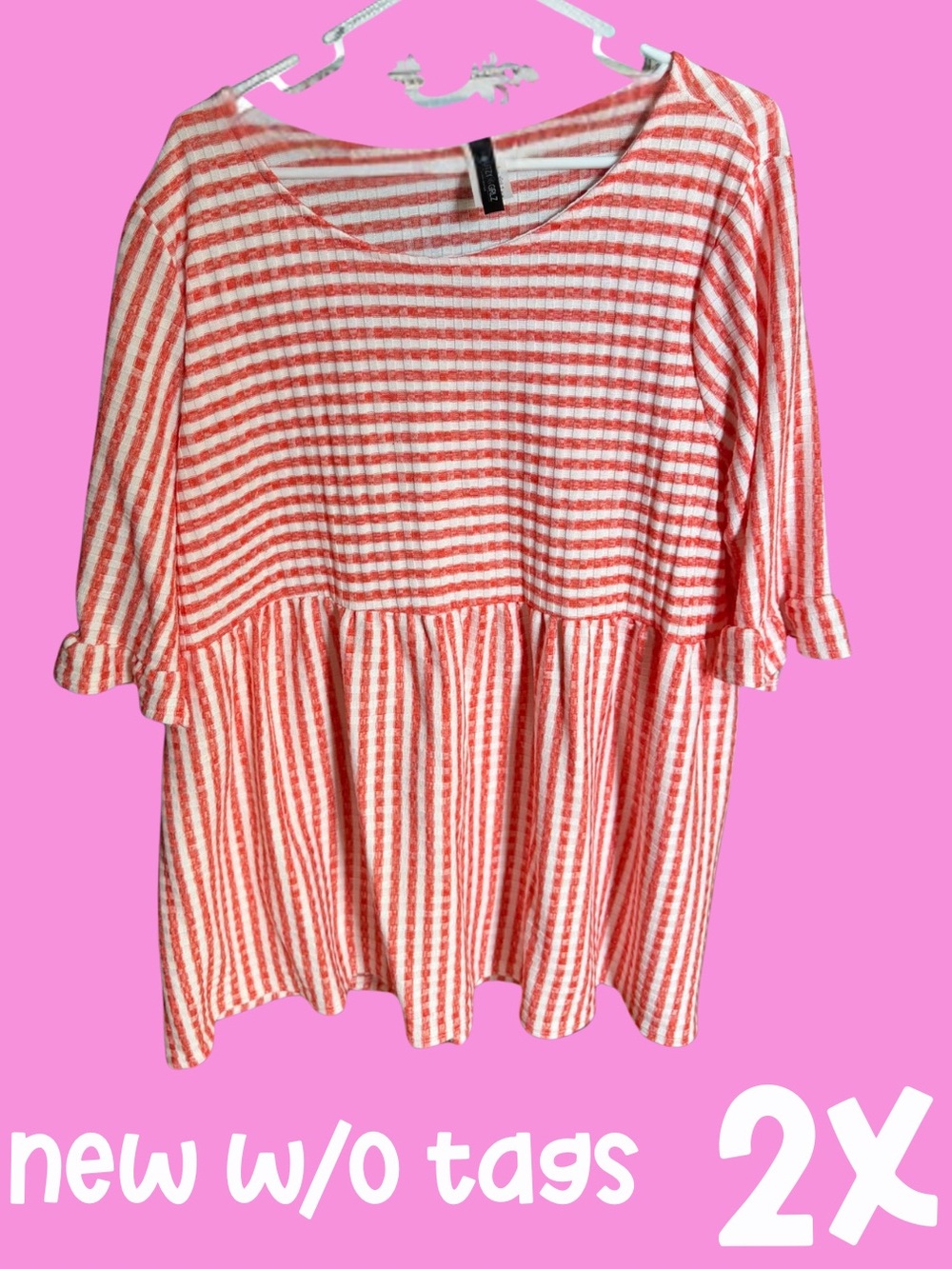 2x Coral and White Striped Babydoll Tunic